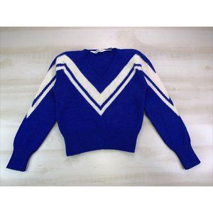 Vintage 80s John Richard Wool Angora Blue Varsity Style Sweater Womens Small